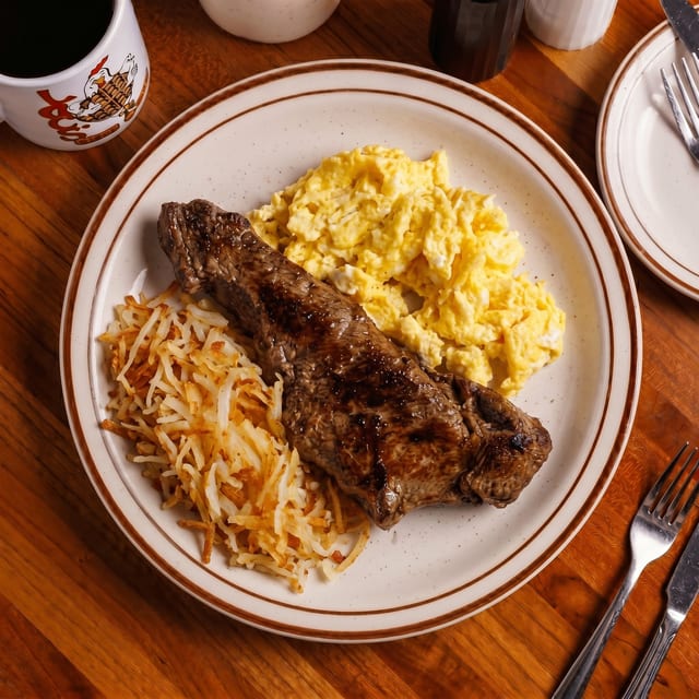 N.Y. Strip Steak and Eggs.
