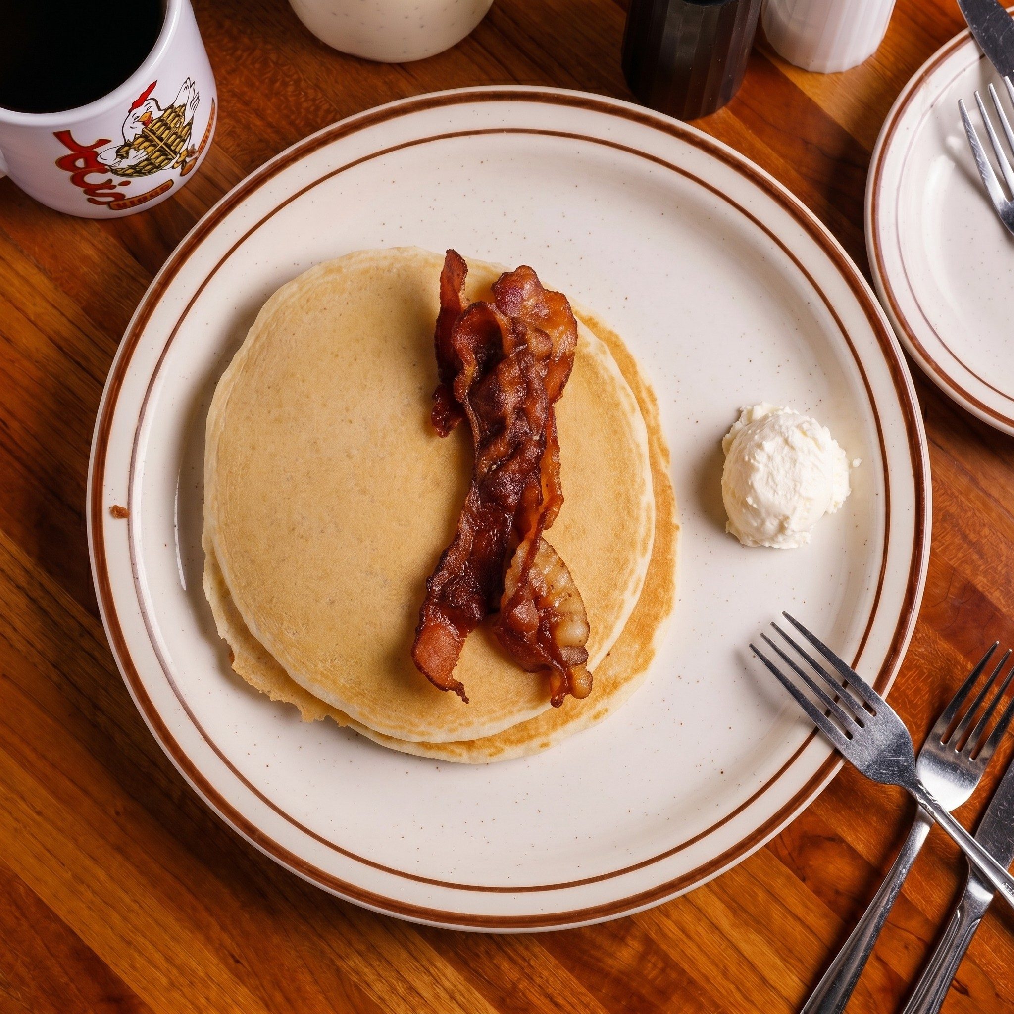 Three Sweet Cream Pancakes with Meat.