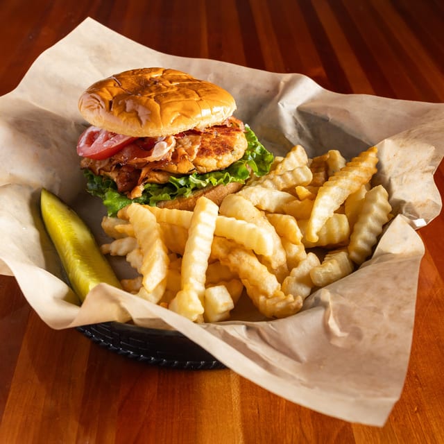 Salmon Cake BLT Sandwich.