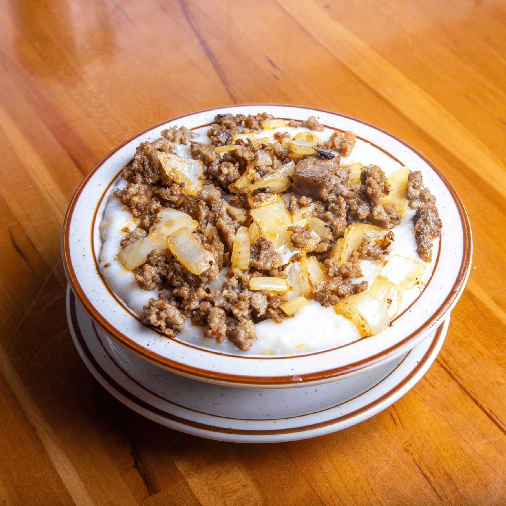 Grits, Sausage & Onions.