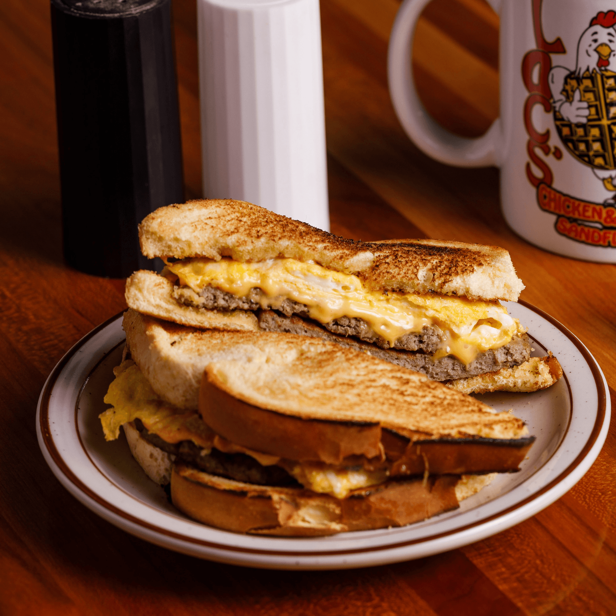Egg, Cheese & Meat Breakfast Sandwich.