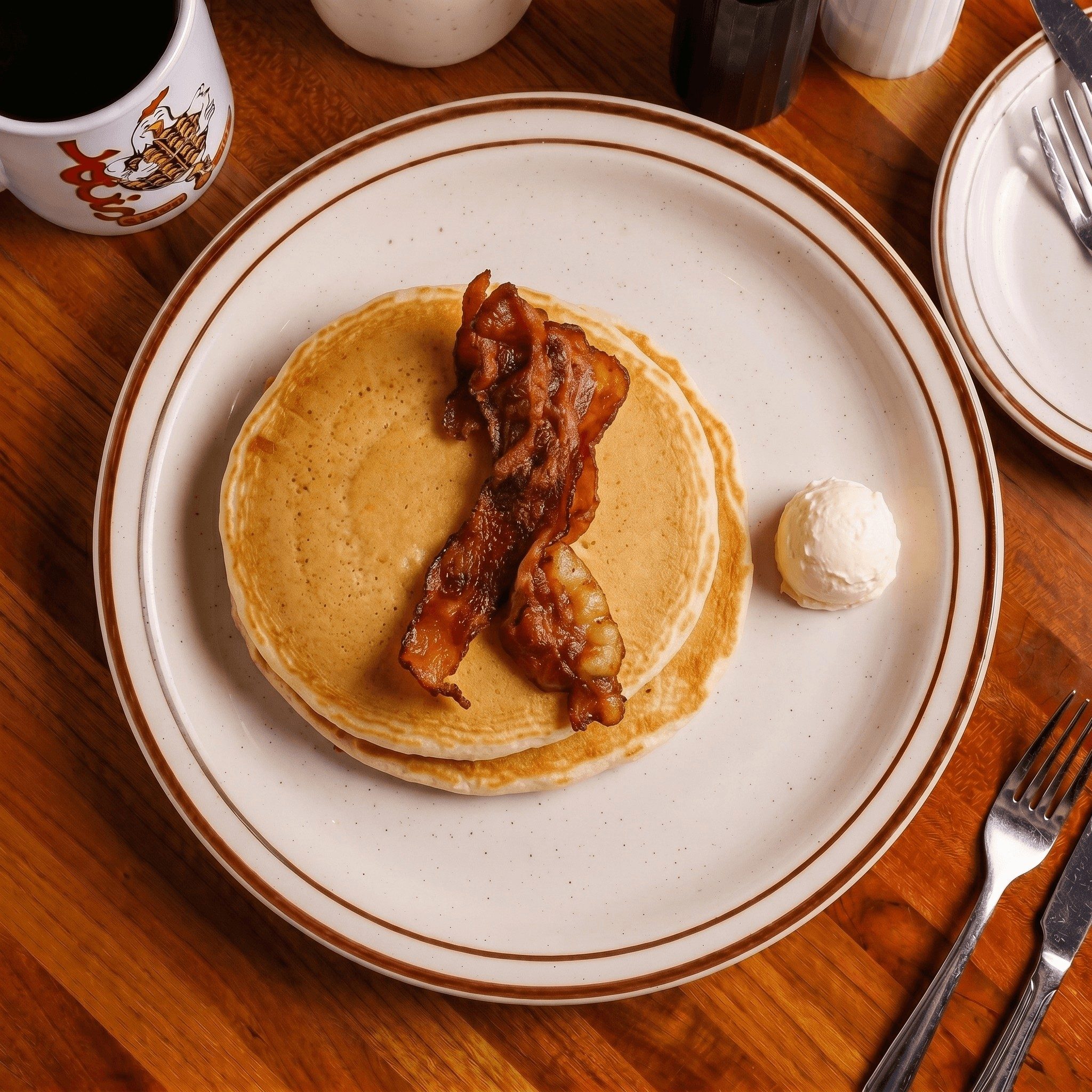 Kid's Two Pancakes with Bacon.